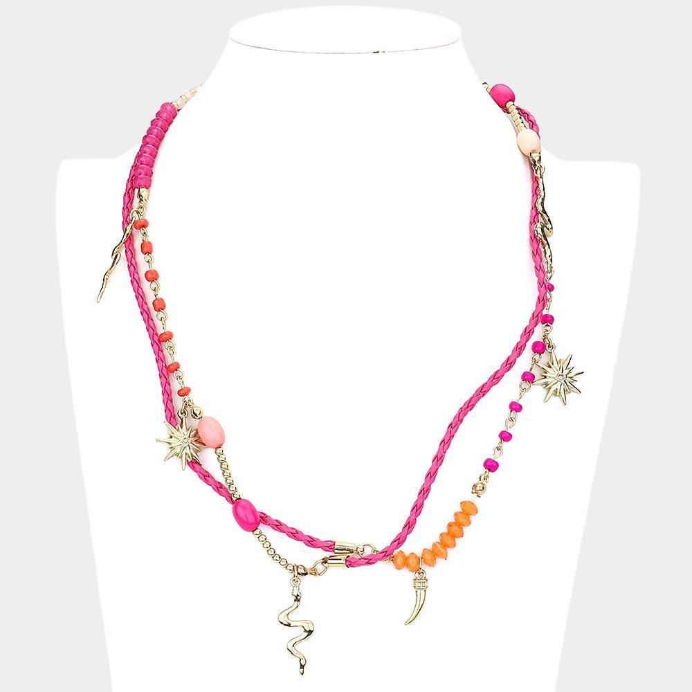 Pink Snake Charm Station Wrap Bracelet / Necklace - Jewelry Store by Erik Rayo