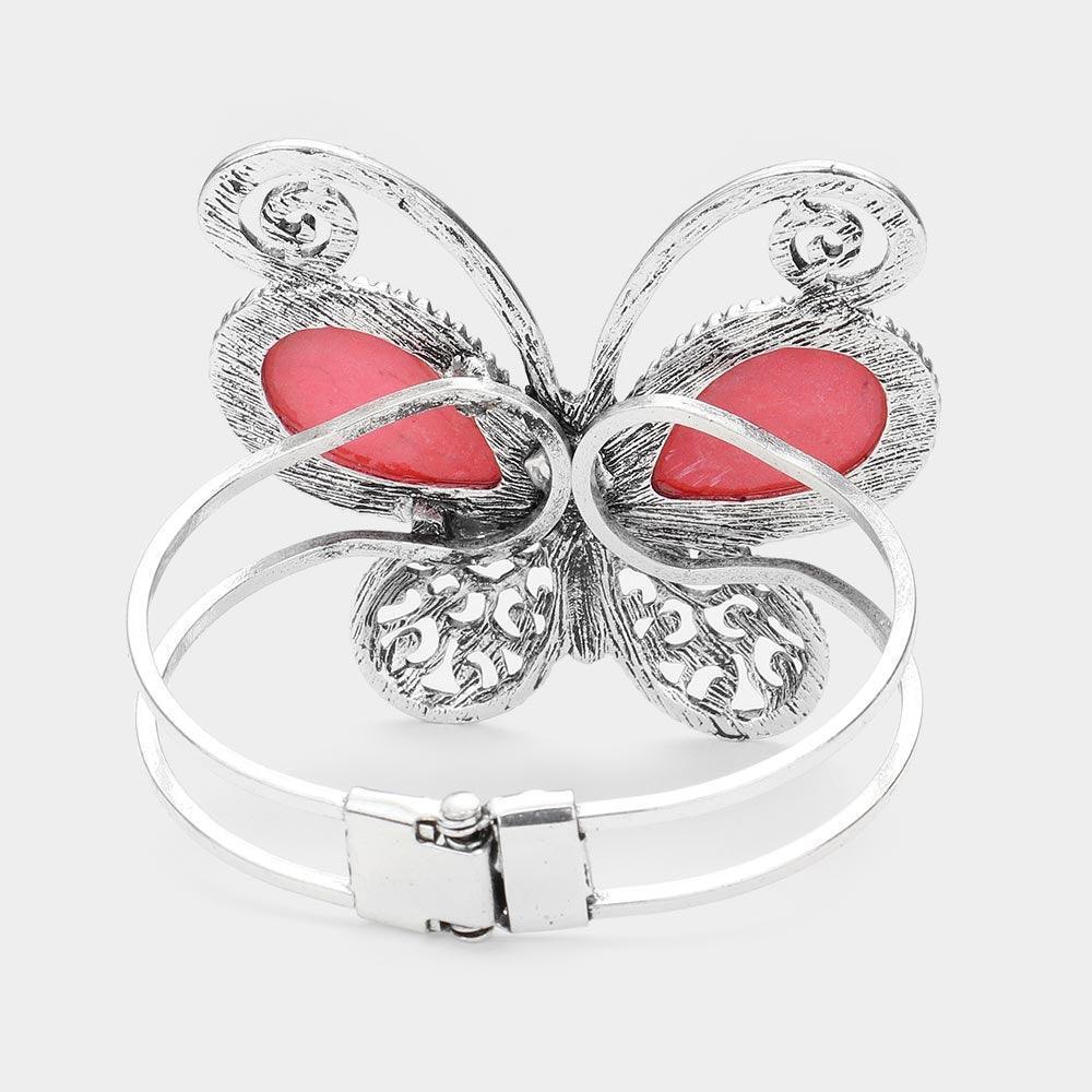 Red Natural Stone Butterfly Hinged Bracelet - Jewelry Store by Erik Rayo
