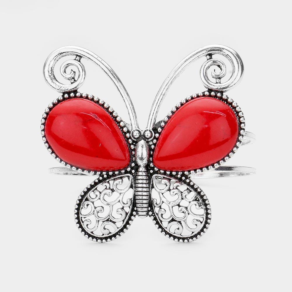 Red Natural Stone Butterfly Hinged Bracelet - Jewelry Store by Erik Rayo