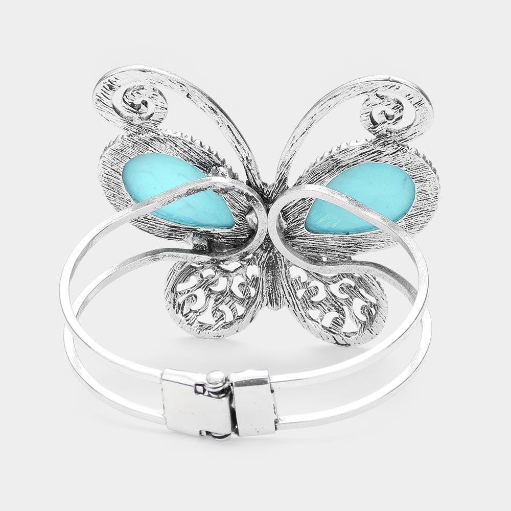 Turquoise Natural Stone Butterfly Hinged Bracelet - Jewelry Store by Erik Rayo