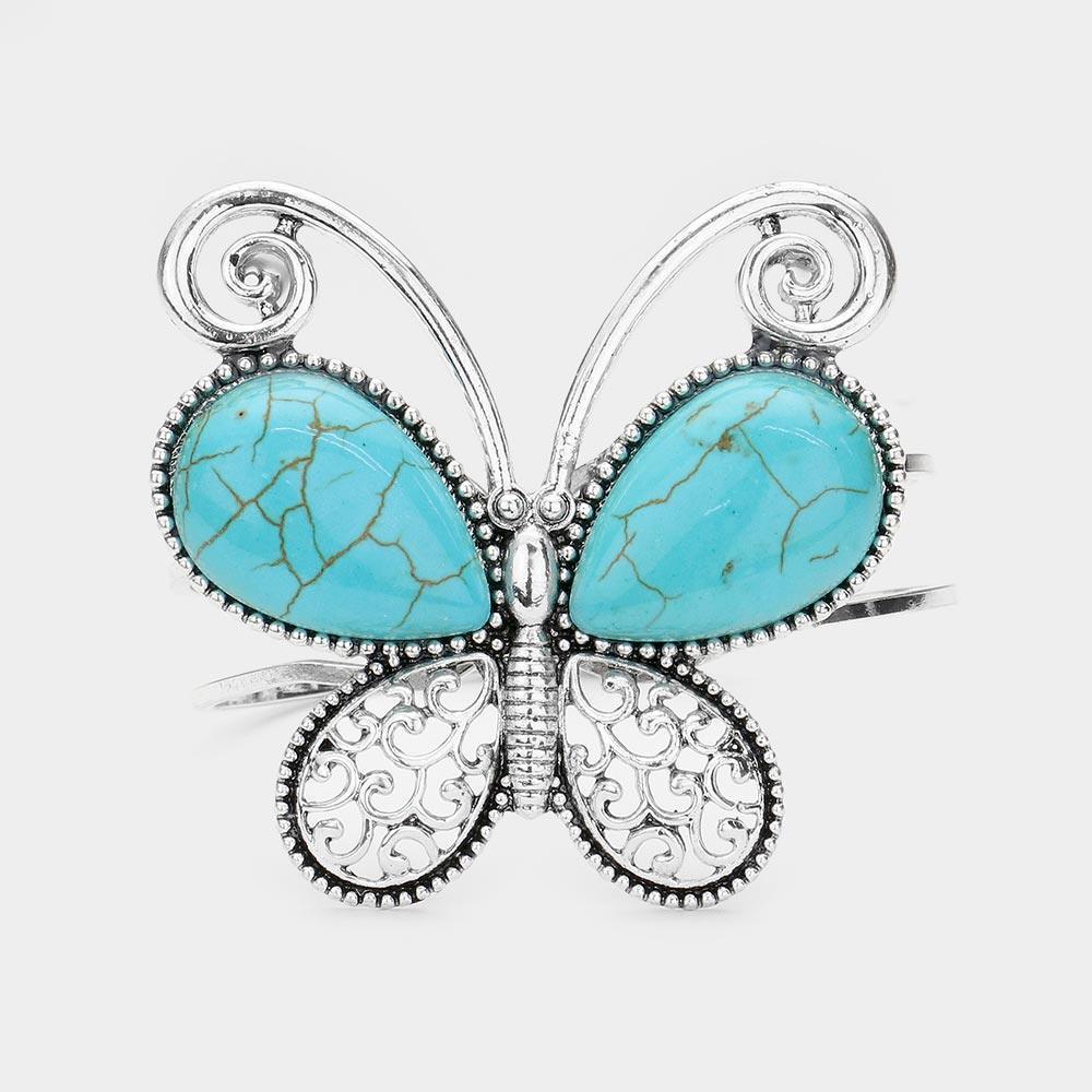 Turquoise Natural Stone Butterfly Hinged Bracelet - Jewelry Store by Erik Rayo