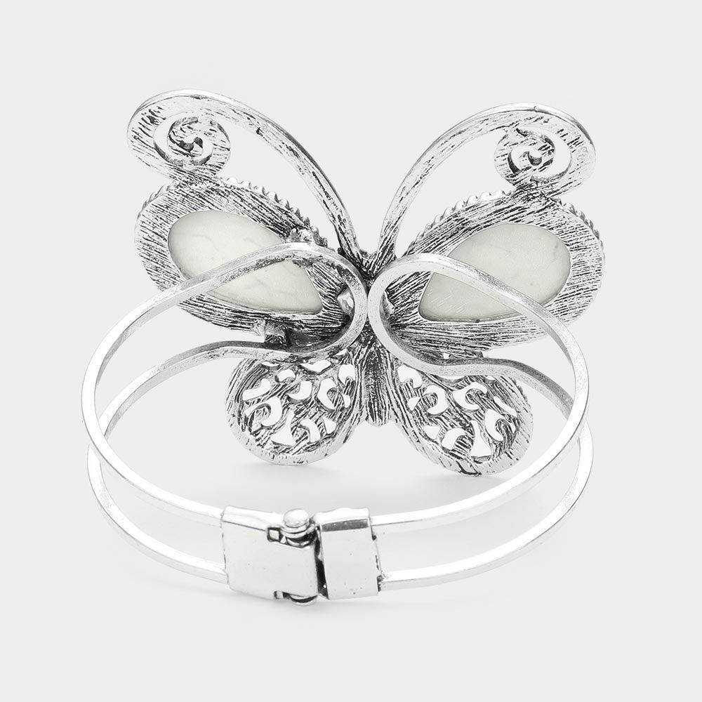 White Natural Stone Butterfly Hinged Bracelet - Jewelry Store by Erik Rayo