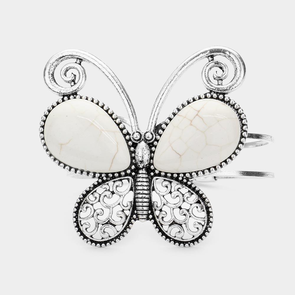 White Natural Stone Butterfly Hinged Bracelet - Jewelry Store by Erik Rayo