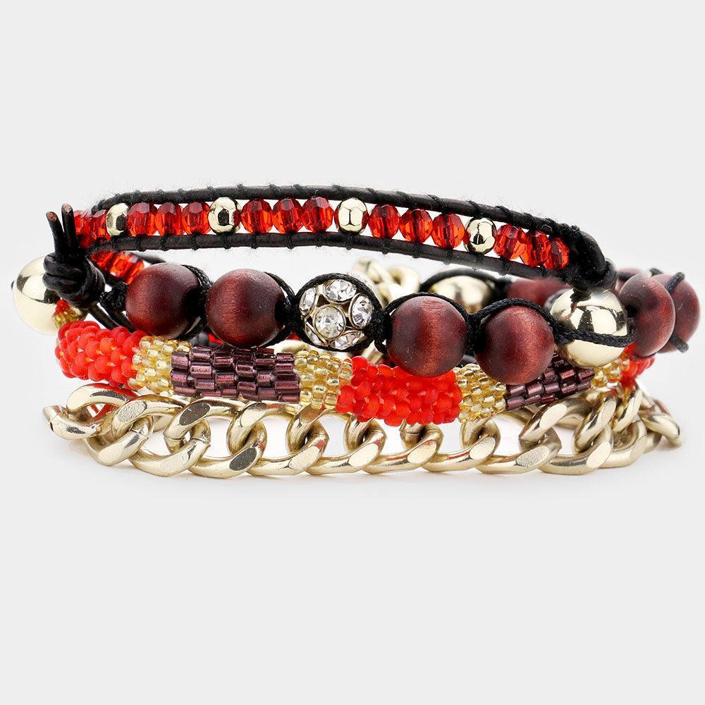 Red Wood Chain Link Fashion Bracelet / Necklace - Jewelry Store by Erik Rayo