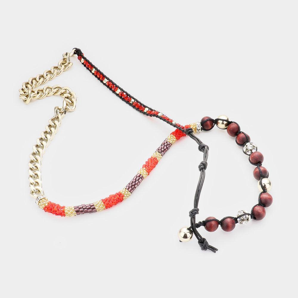 Red Wood Chain Link Fashion Bracelet / Necklace - Jewelry Store by Erik Rayo