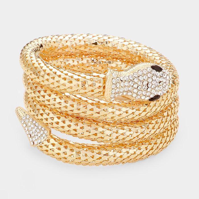 Gold Crystal Embellished Snake Metal Bracelet - Jewelry Store by Erik Rayo