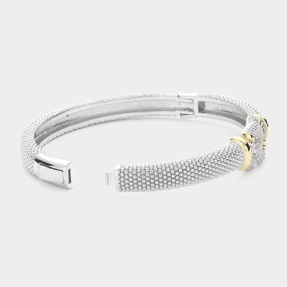Two Tone CZ Stone Paved Two Tone Bangle Bracelet - Jewelry Store by Erik Rayo