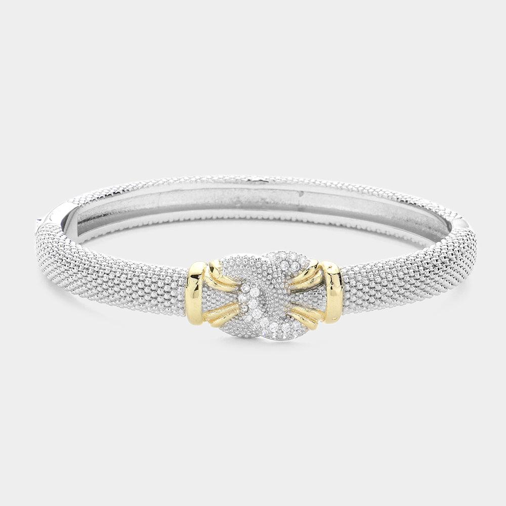 Two Tone CZ Stone Paved Two Tone Bangle Bracelet