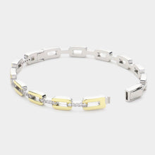 Load image into Gallery viewer, CZ Stone Paved Two Tone Metal Link Hinged Bangle Bracelet
