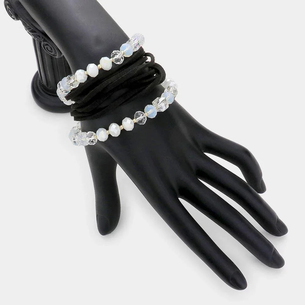 Black Glass beads & faux suede wrap bracelet / necklace - Jewelry Store by Erik Rayo