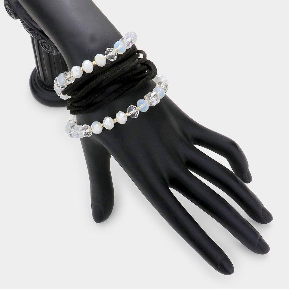 Black Glass beads & faux suede wrap bracelet / necklace