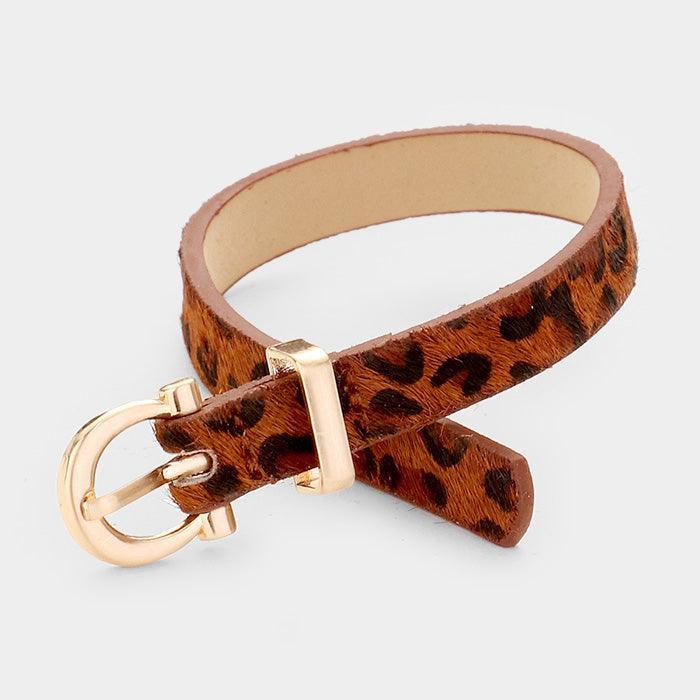 Brown Leopard Pattern Faux Leather Metal Buckle Adjustable Bracelet - Jewelry Store by Erik Rayo
