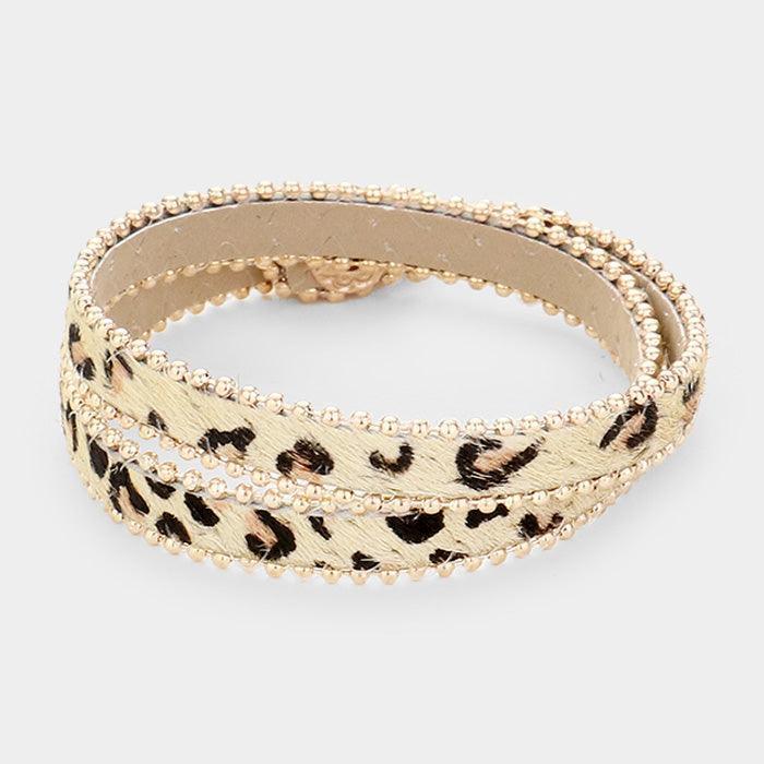 Leopard Leather Wrap Snap Button Closure Bracelet - Jewelry Store by Erik Rayo