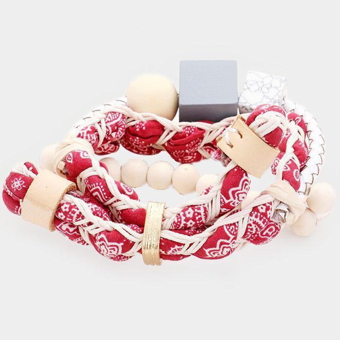 Red Fabric Braid Wood Cube Adjustable Bracelet - Jewelry Store by Erik Rayo