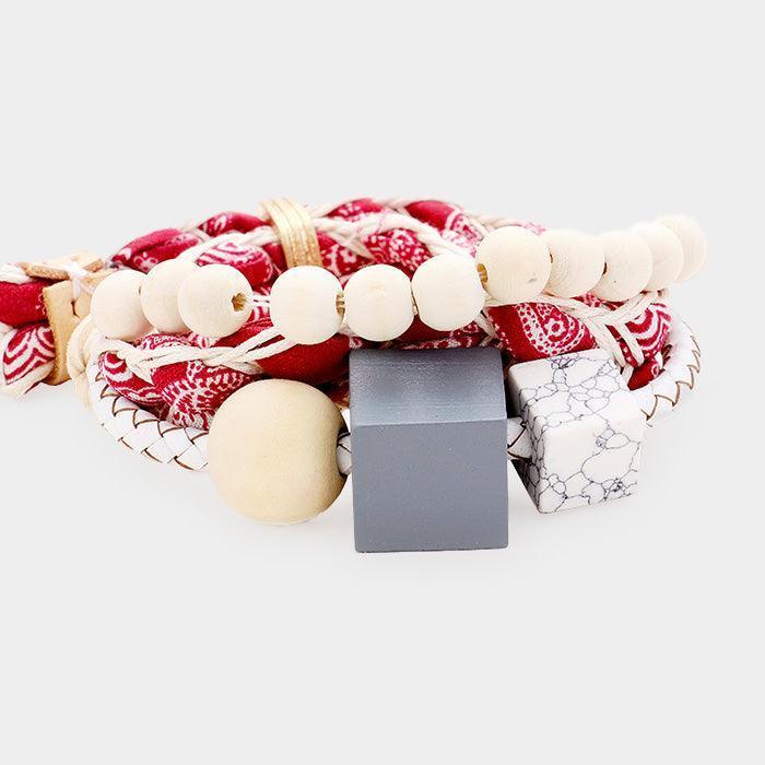 Red Fabric Braid Wood Cube Adjustable Bracelet - Jewelry Store by Erik Rayo