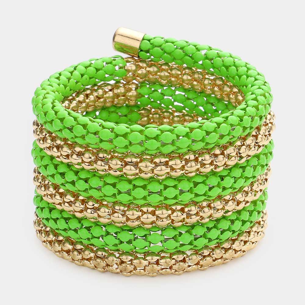 Green Metal Mesh Tube Coil Bracelet