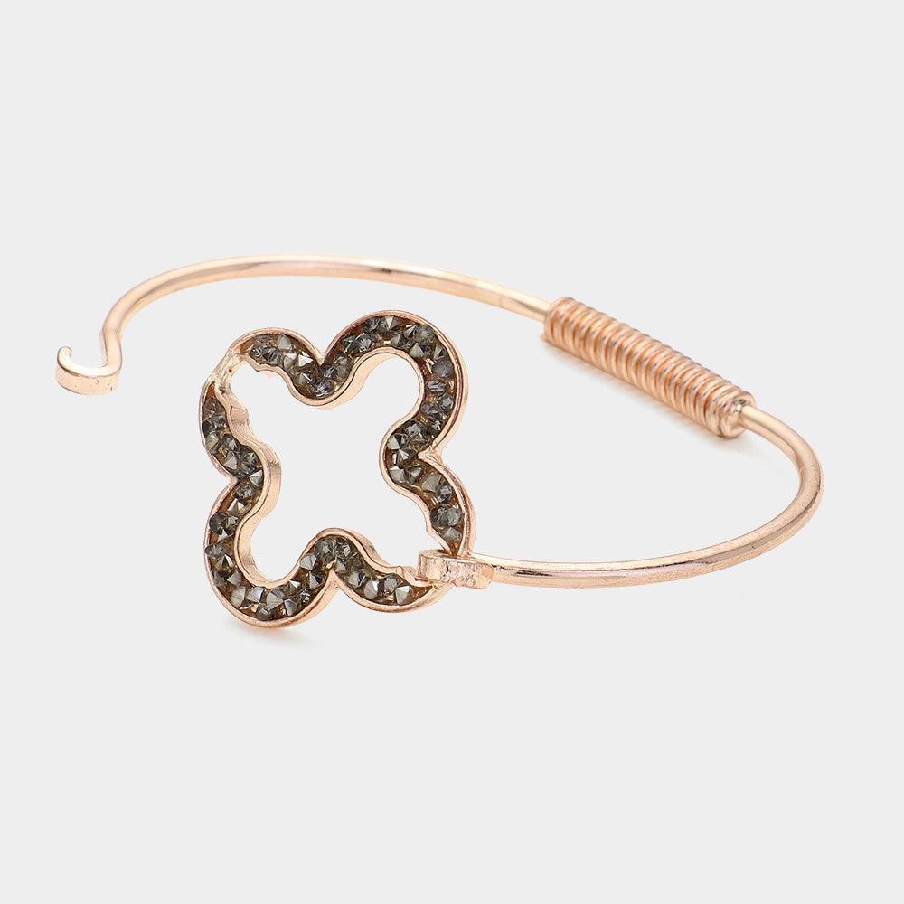 Black Stone Paved Quatrefoil Pointed Bangle Bracelet - Jewelry Store by Erik Rayo