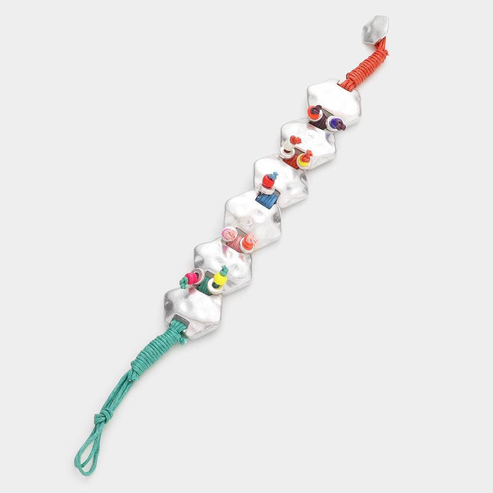 Colorful Thread Bead Hammered Metal Bracelet - Jewelry Store by Erik Rayo