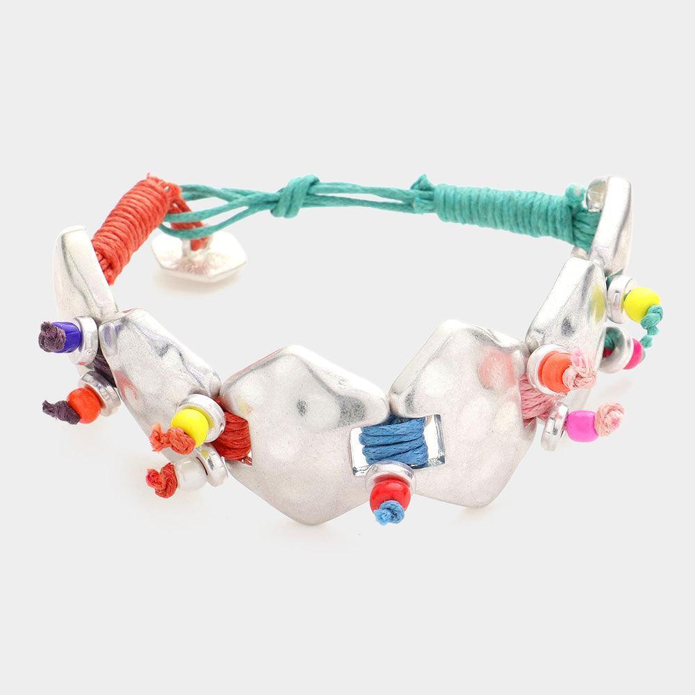 Colorful Thread Bead Hammered Metal Bracelet - Jewelry Store by Erik Rayo
