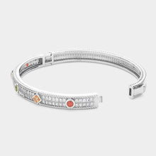 Load image into Gallery viewer, Colored Stone Pointed Rhinestone Paved Hinged Bangle Bracelet
