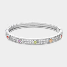 Load image into Gallery viewer, Colored Stone Pointed Rhinestone Paved Hinged Bangle Bracelet
