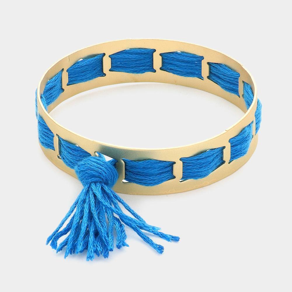 Blue Woven String Fringe Bangle Bracelet - Jewelry Store by Erik Rayo