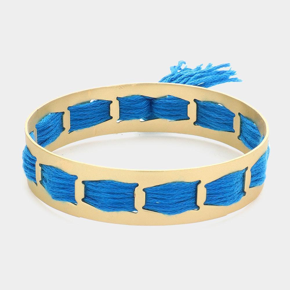 Blue Woven String Fringe Bangle Bracelet - Jewelry Store by Erik Rayo