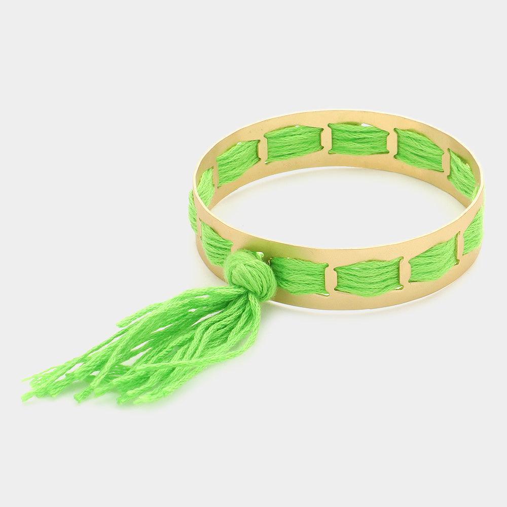 Green Woven String Fringe Bangle Bracelet - Jewelry Store by Erik Rayo