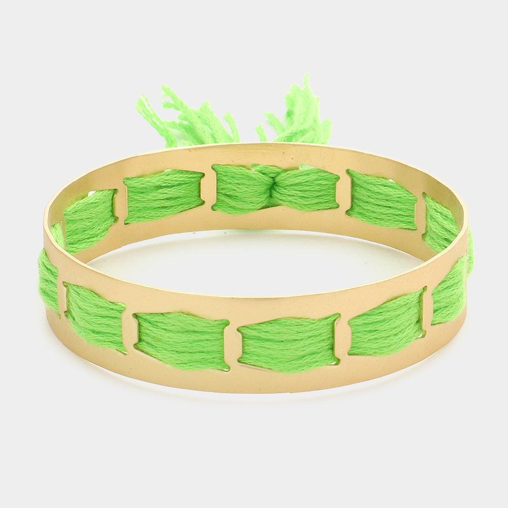 Green Woven String Fringe Bangle Bracelet - Jewelry Store by Erik Rayo