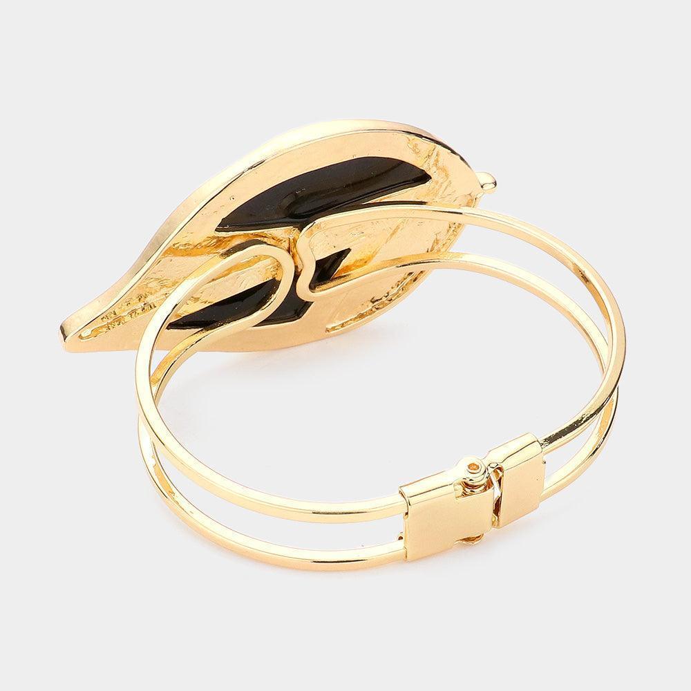 Brown Abalone Colored Metal Leaf Hinged Bracelet - Jewelry Store by Erik Rayo