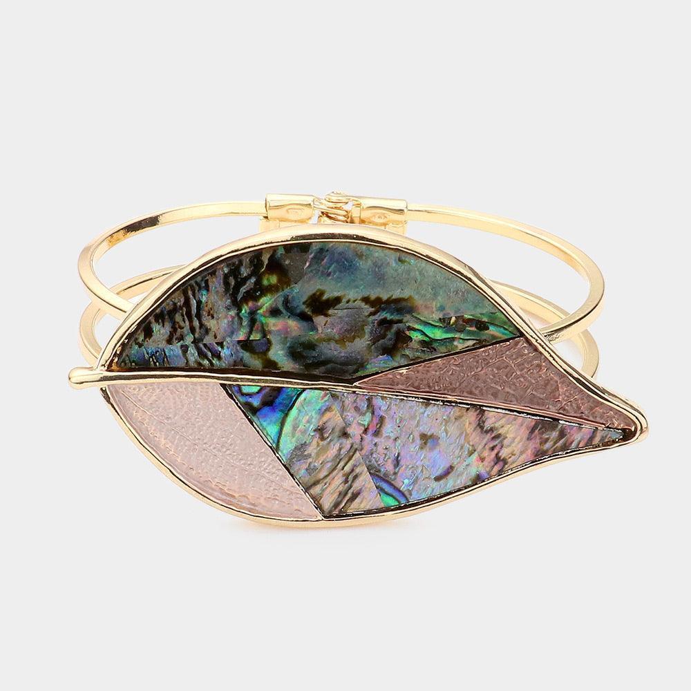 Brown Abalone Colored Metal Leaf Hinged Bracelet - Jewelry Store by Erik Rayo