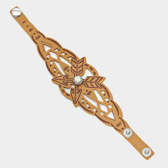 Silver Laser Cut out Arrow Leather Bracelet - Jewelry Store by Erik Rayo