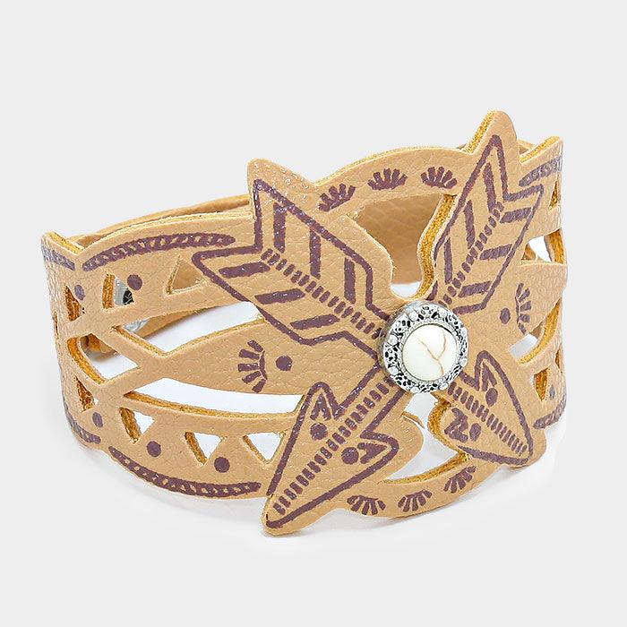 Silver Laser Cut out Arrow Leather Bracelet