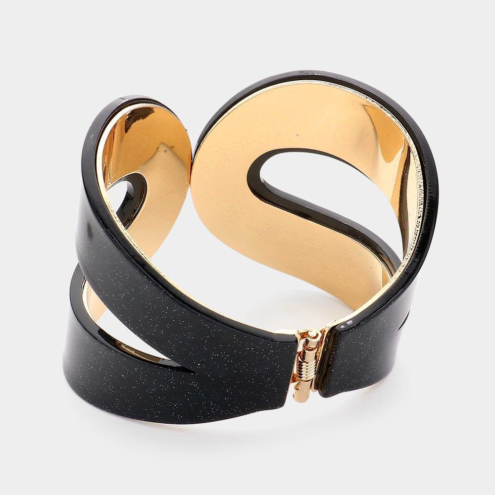 Black Glittered Resin Printed Hinged Bangle Bracelet - Jewelry Store by Erik Rayo
