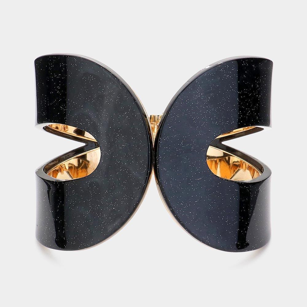 Black Glittered Resin Printed Hinged Bangle Bracelet - Jewelry Store by Erik Rayo