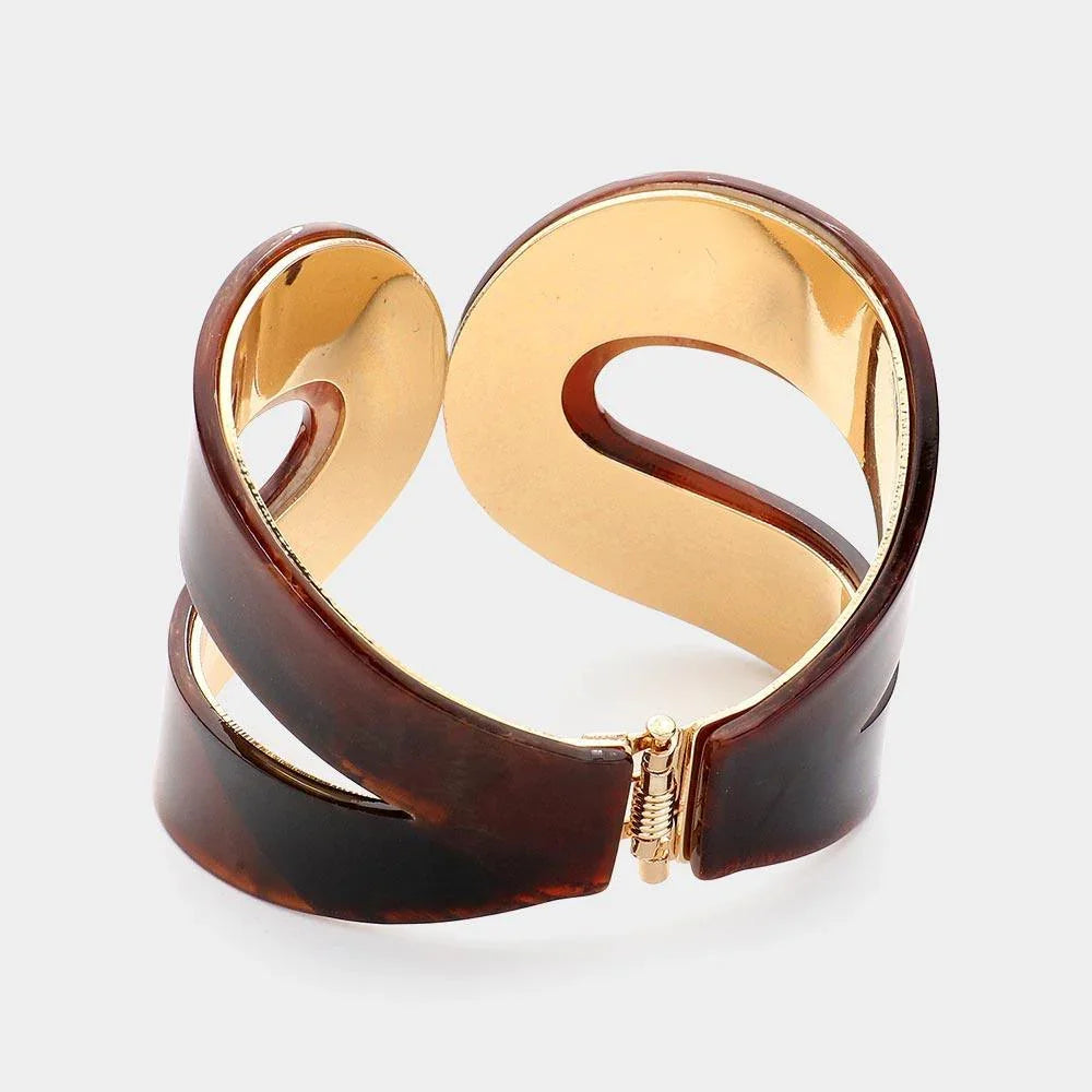 Brown Glittered Resin Printed Hinged Bangle Bracelet - Jewelry Store by Erik Rayo