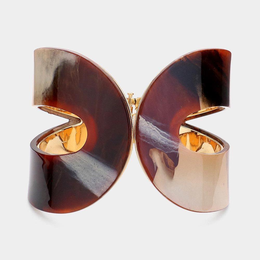 Brown Glittered Resin Printed Hinged Bangle Bracelet - Jewelry Store by Erik Rayo