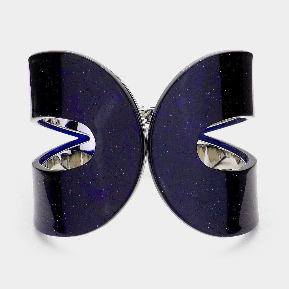 Blue Glittered Resin Printed Hinged Bangle Bracelet - Jewelry Store by Erik Rayo
