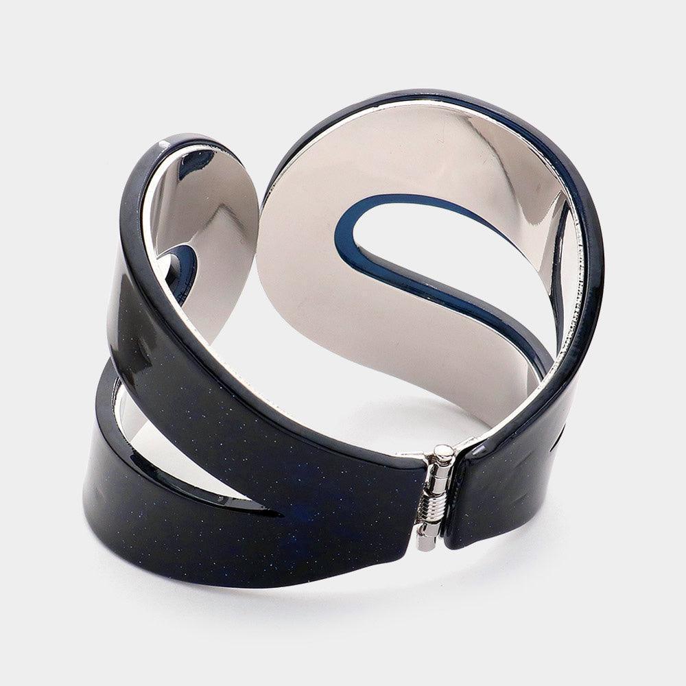 Blue Glittered Resin Printed Hinged Bangle Bracelet - Jewelry Store by Erik Rayo