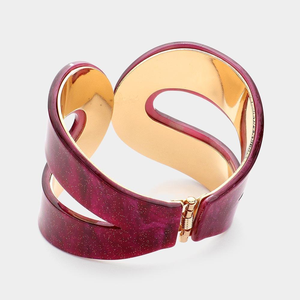 Red Glittered Resin Printed Hinged Bangle Bracelet - Jewelry Store by Erik Rayo