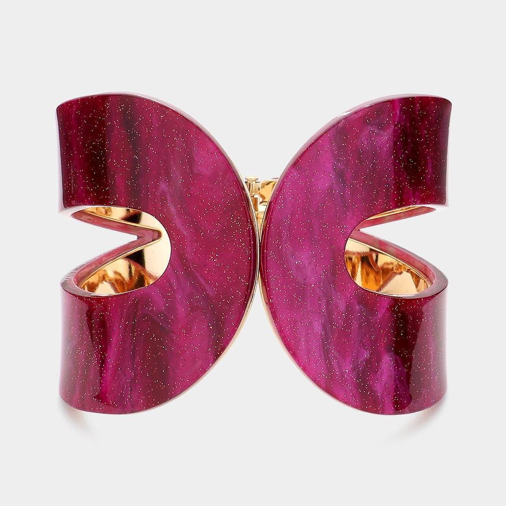 Red Glittered Resin Printed Hinged Bangle Bracelet - Jewelry Store by Erik Rayo