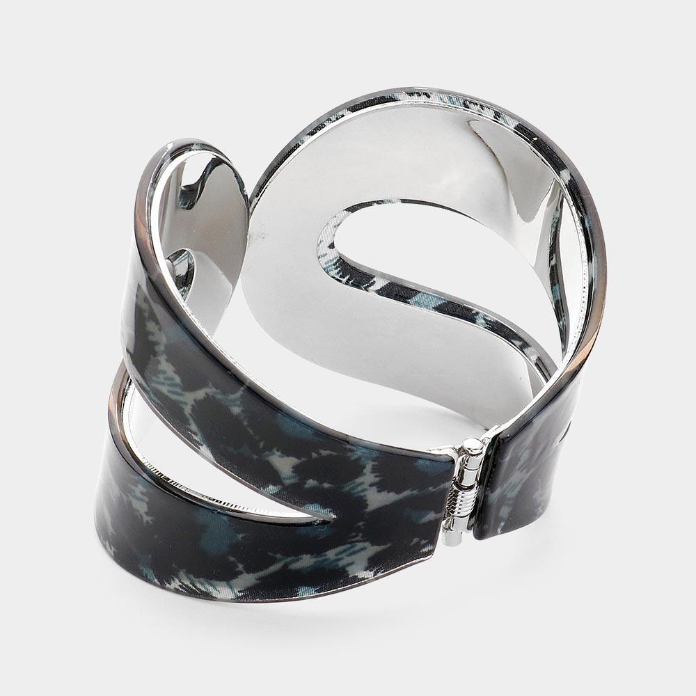 Silver Glittered Resin Printed Hinged Bangle Bracelet - Jewelry Store by Erik Rayo