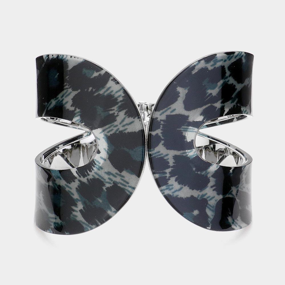 Silver Glittered Resin Printed Hinged Bangle Bracelet
