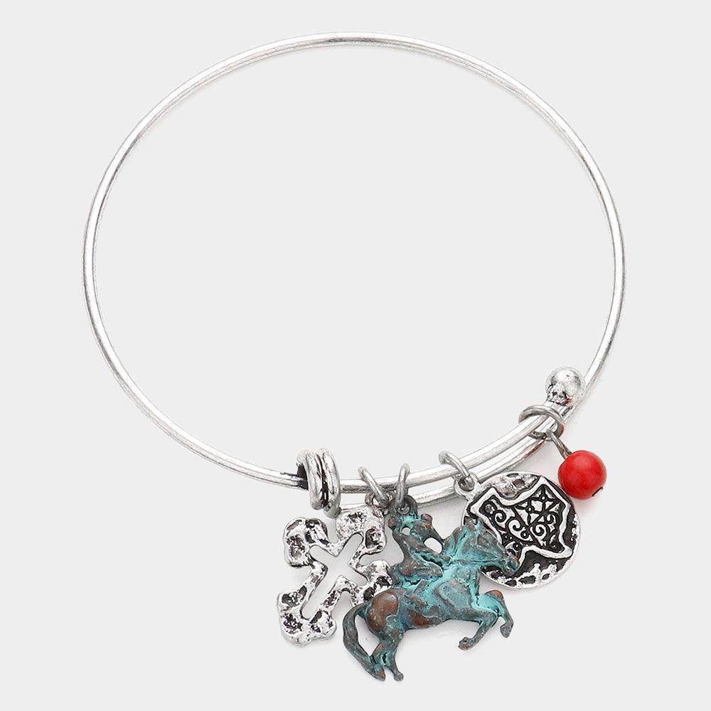Silver Patina Horse Bangle Bracelet - Jewelry Store by Erik Rayo