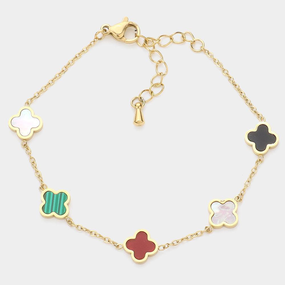 Stainless Steel Quatrefoil Station Link Bracelet - Jewelry Store by Erik Rayo