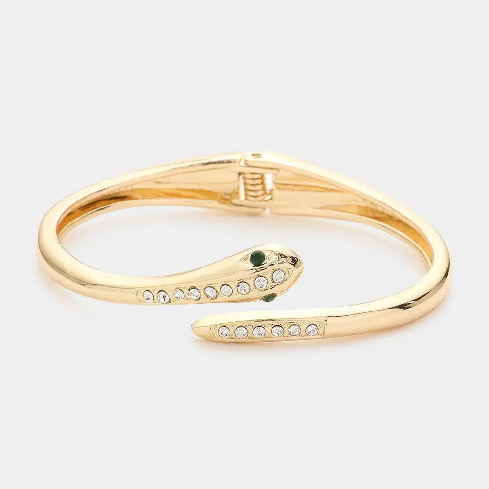 Gold Rhinestone Embellished Snake Hinged Bracelet - Jewelry Store by Erik Rayo