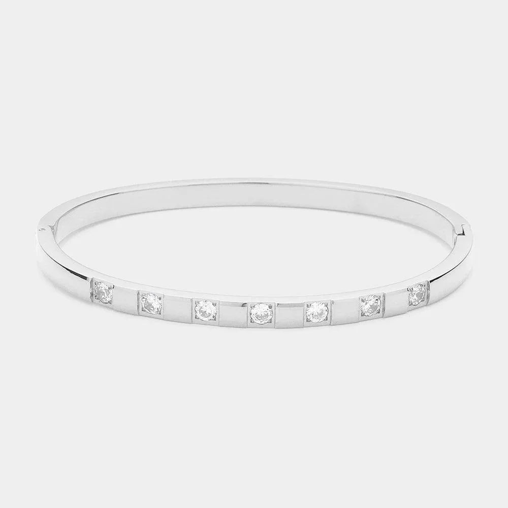 Round Stone Pointed Hinged Metal Bangle Bracelet - Jewelry Store by Erik Rayo