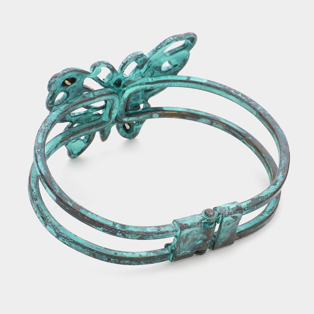Stone Embellished Metal Butterfly Hinged Bracelet - Jewelry Store by Erik Rayo