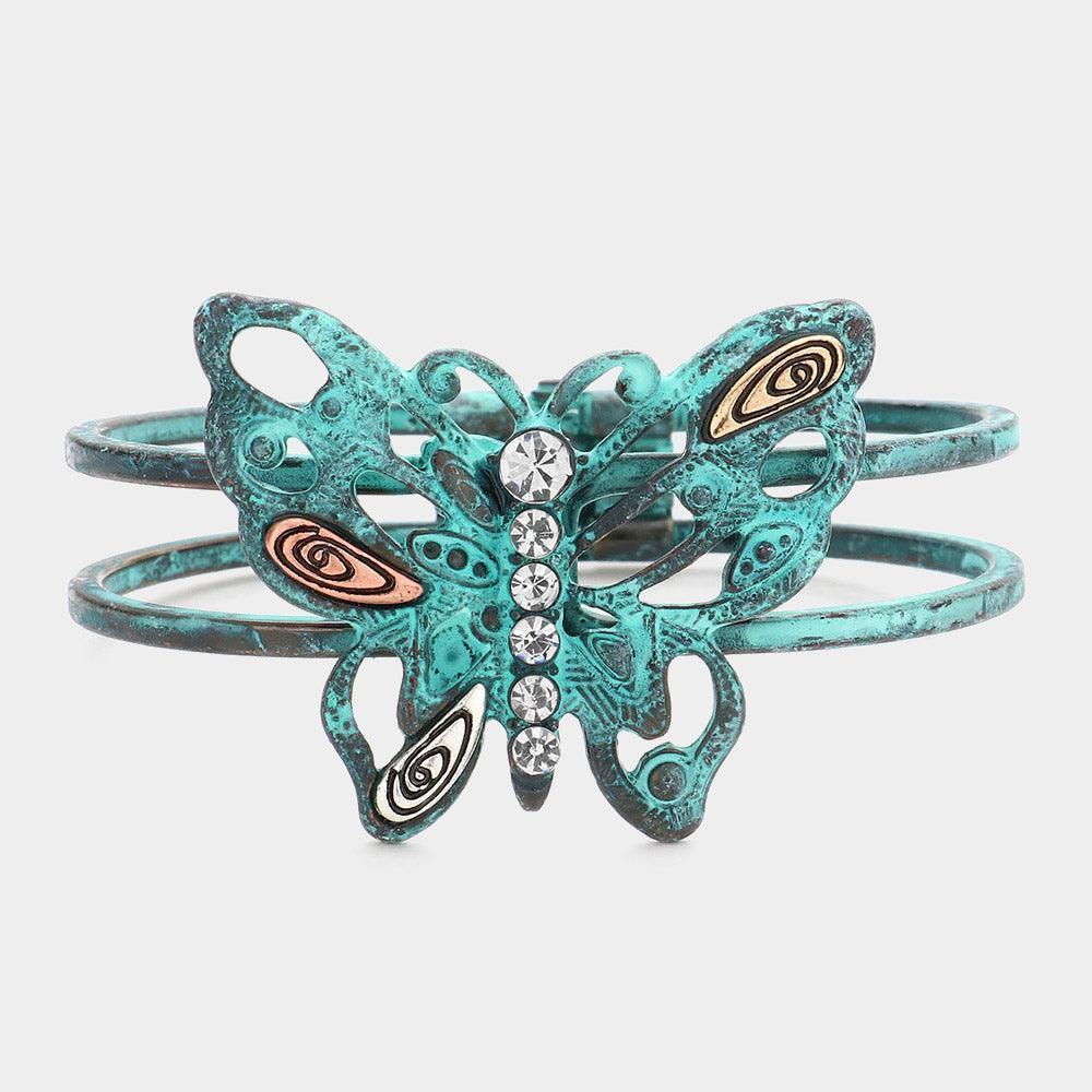 Stone Embellished Metal Butterfly Hinged Bracelet - Jewelry Store by Erik Rayo