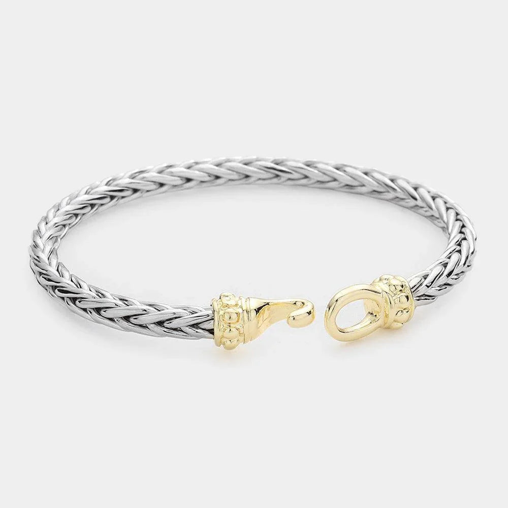Two Tone Braided Metal Hook Bangle Bracelet - Jewelry Store by Erik Rayo